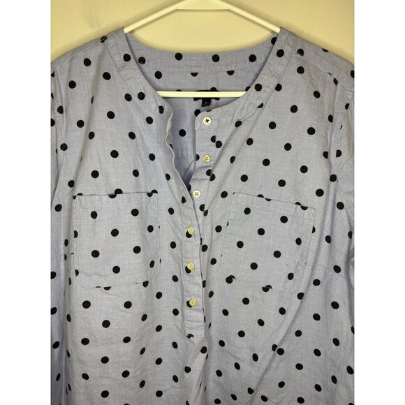 TALBOTS Woman Polka Dot Chambray Top Womens 1X Blue Black Long Sleeve Pullover - Picture 3 of 5